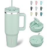 BJPKPK 40oz Stainless Steel Insulated Tumbler With Handle And Lid Straw Travel Coffee Mug Thermal Cup,Pistachio Green