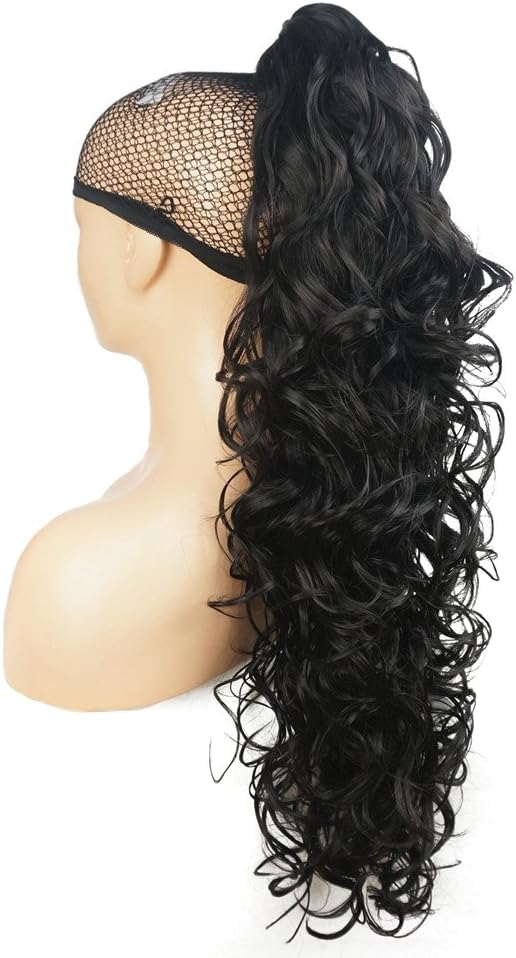 Lydell 30" Long Curly Styled Clip In Claw Ponytail Hair Extension Synthetic Hairpiece 280g with a jaw/claw clip (Darkest Brown)