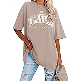 Fazortev Womens Oversized Los Angeles California Graphic T Shirts Half Sleeve Summer Loose Casual Tees Tunic Tops