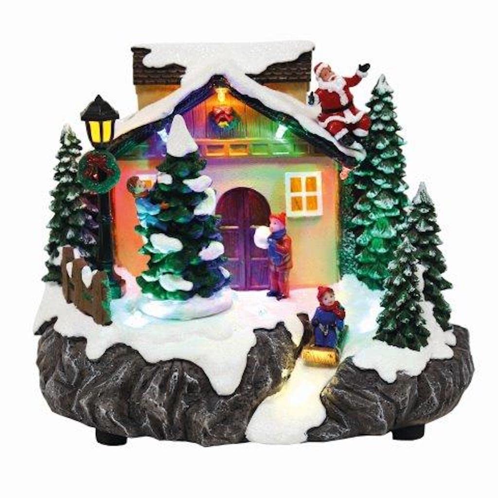 Large LED Light Up Christmas Snow Scene Santa & Children Playing with Revolving Tree 20cm Wide Table Decoration