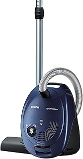 Siemens Bodenstaubsauger mit Beutel VS06A111, sehr niedriger Stromverbrauch, HighPower Motor, XL Beutelvolumen, langes Kabel, Hygienefilter, 600 Watt, blau