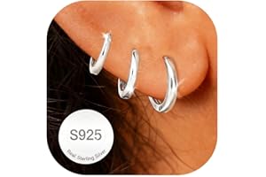 DORANA 3 Pairs Sterling Silver Hoops Earrings for Women Hypoallergenic 14K Gold Hoop Earrings Small Silver Huggie Hoop Earrin