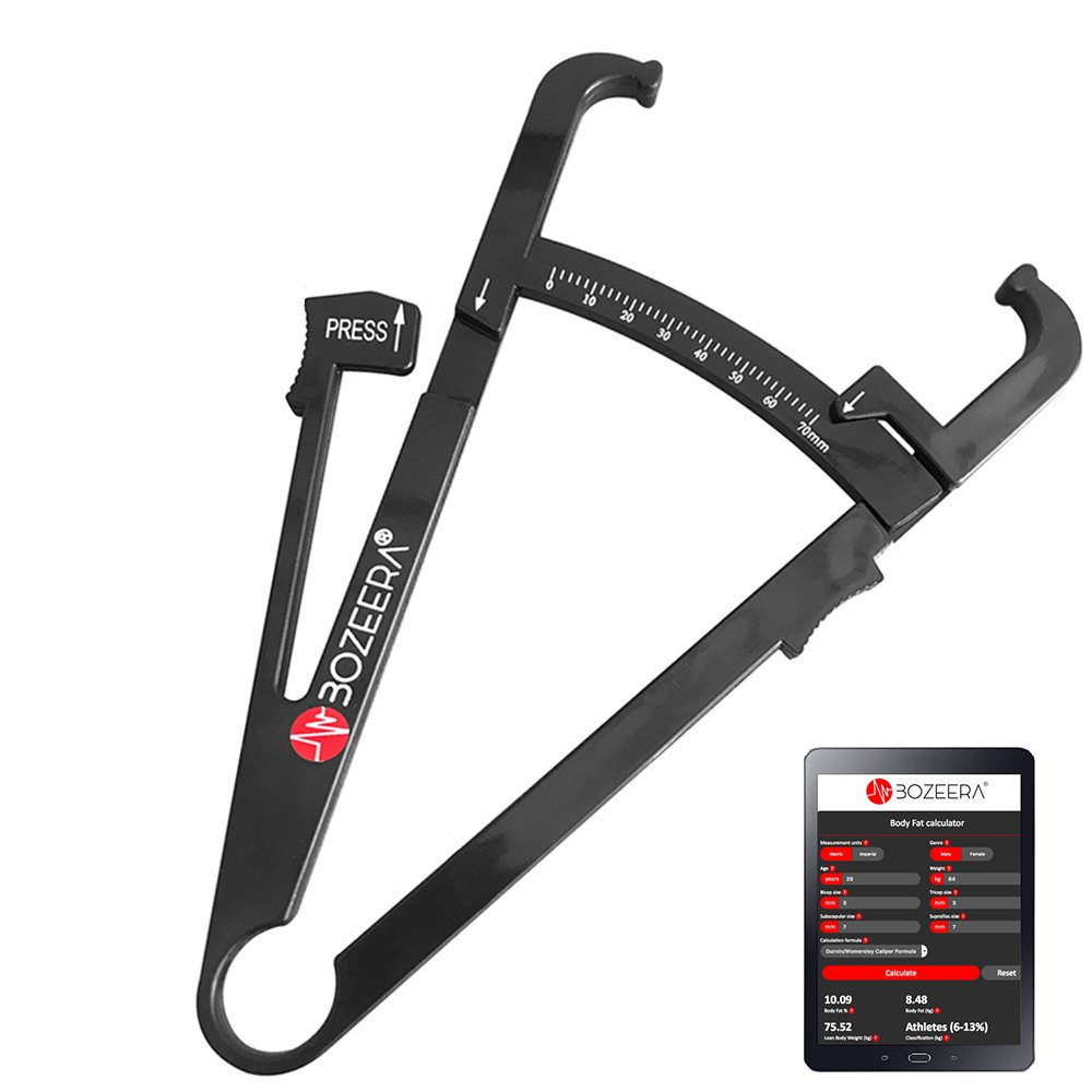 [Body Fat Caliper] / Skinfold Caliper - Includes Free Software, Video Interpretation, and English Manual - BOZEERA©. The Complete Set for Calculating Body Fat Percentage.