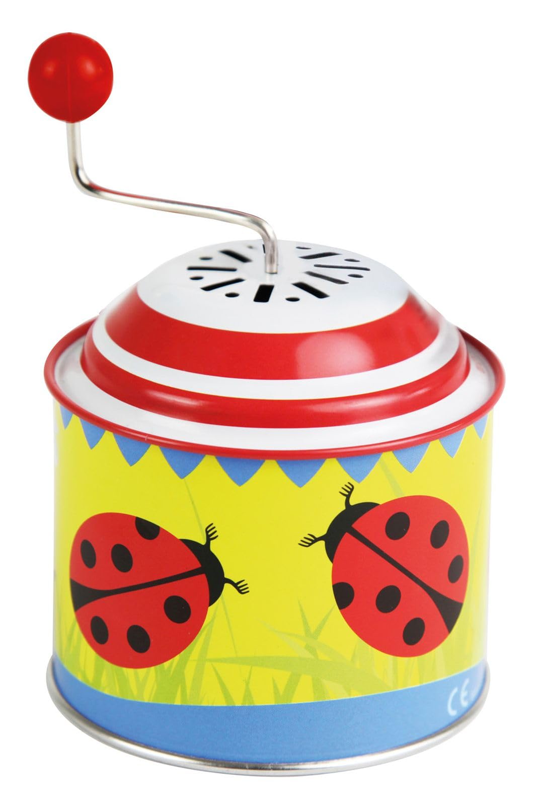 Lena tin toys 52762 - Musical tin Ladybird, musical tin with turning handle approx. 10.5 x 7.5 cm, with melody The Spring, musical tin, for children over 18 months. Ladybird motif