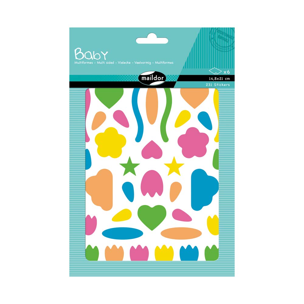 Maildor AE049O -STICKERS Baby - 6 sheets - Size: 14.8 x 21 cm - From 2 years - MULTIFORM FLUORESCENT (282 stickers) - Children's Creative Leisure Tools