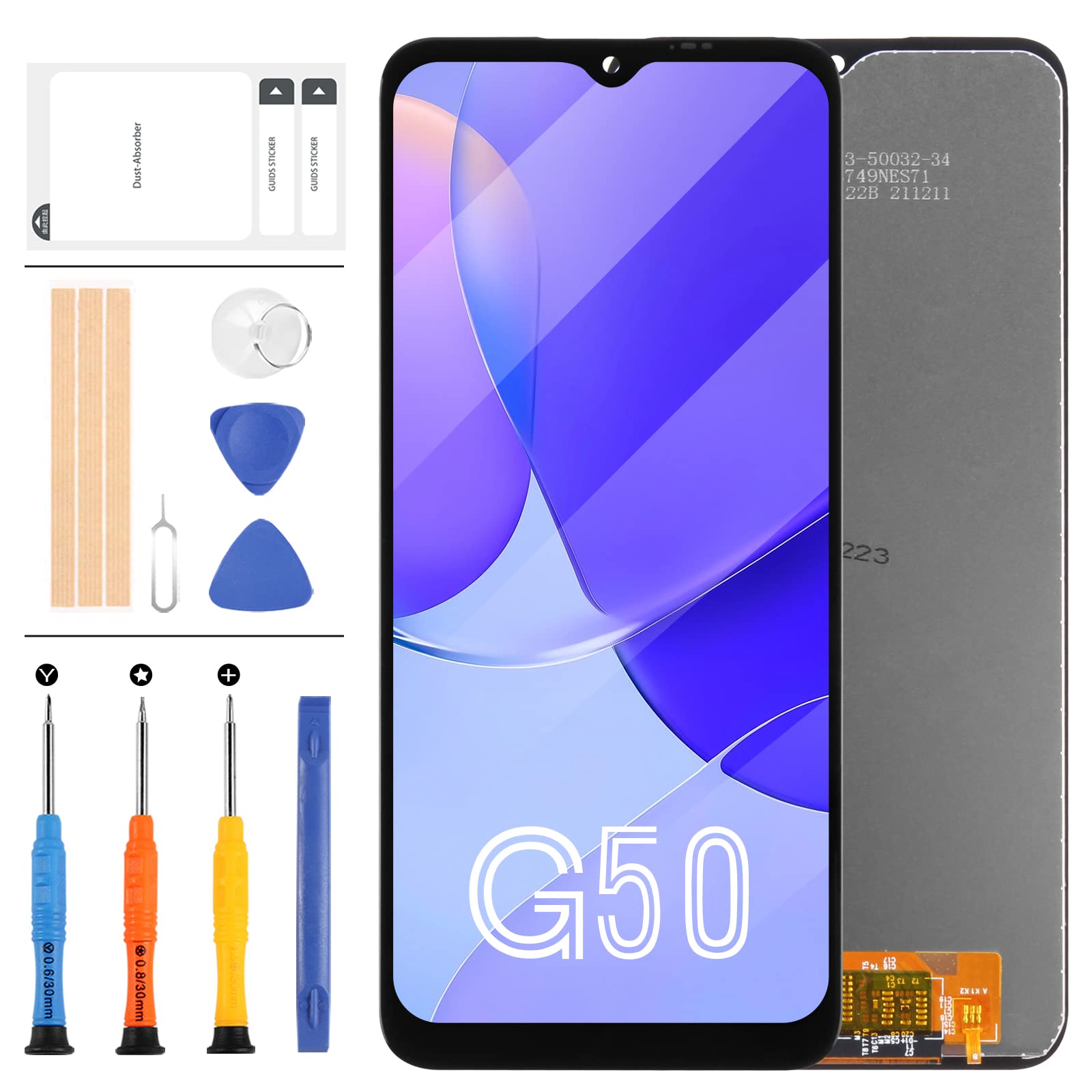 LADYSON For Motorola Moto G50 Screen Replacement Glass XT2137-1 XT2137-2 LCD Display Parts Assembly G50 LCD Touch Digitizer Panel Full Repair Kit with Free Tools