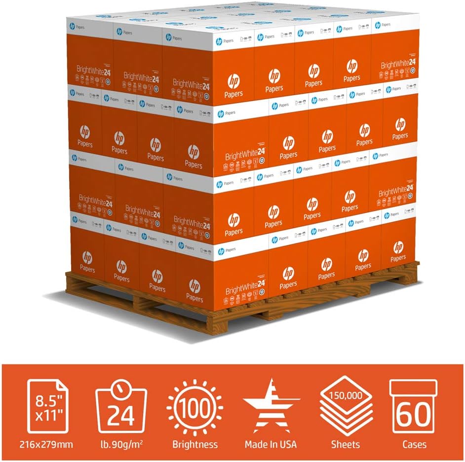 HP Printer Paper 8.5x11 BrightWhite 24 lb 5 Ream Case 2500 Sheets 100 Bright Made in USA FSC Certified Copy Paper HP Compatible 203000C: Home Improvement