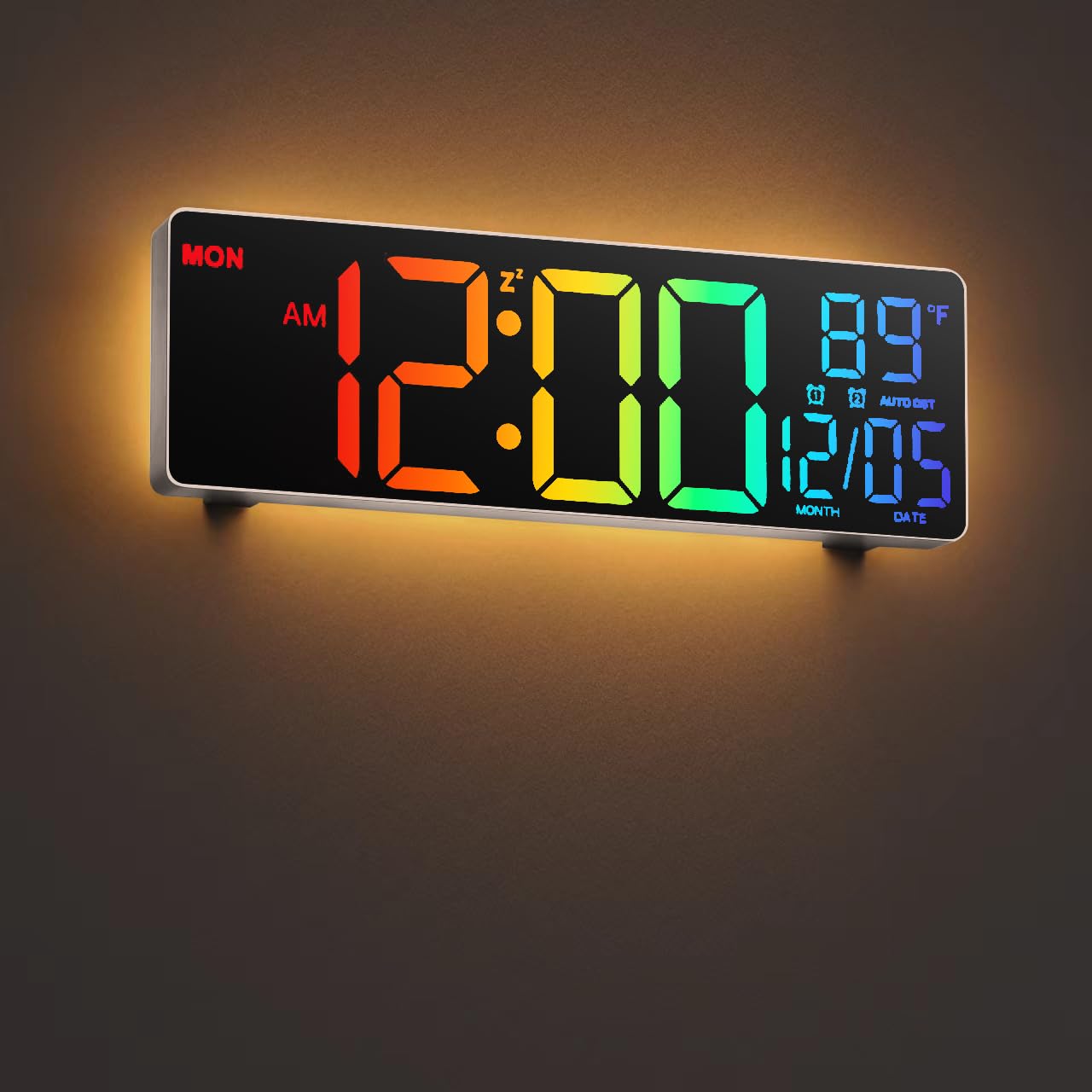 HAITANG 10.5'' Digital Wall Clock with Remote Control, Dual Alarm Wall Clocks for Living Room, Bedroom, Kitchen Decor, 8 RGB Colors Large LED Dispaly, Auto Brightness, Date, Auto DST, Temperature