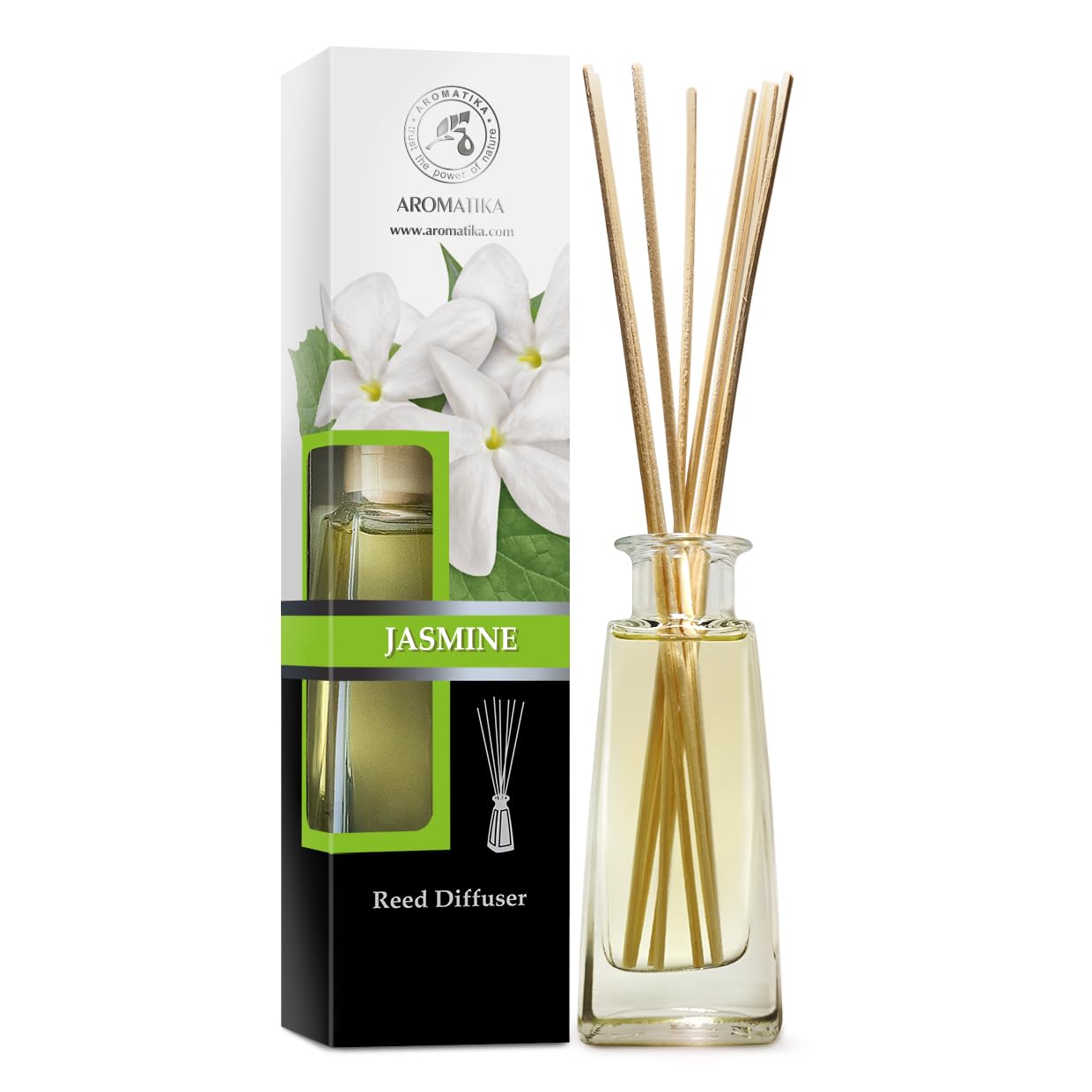 AROMATIKA Jasmine Reed Diffuser 100ml – Floral Room Fragrance, Scented Diffuser with Rattan Sticks, Long Lasting Home Fragrance & Air Freshener, Relaxing Aromatherapy Scent for Home, Office & SPA