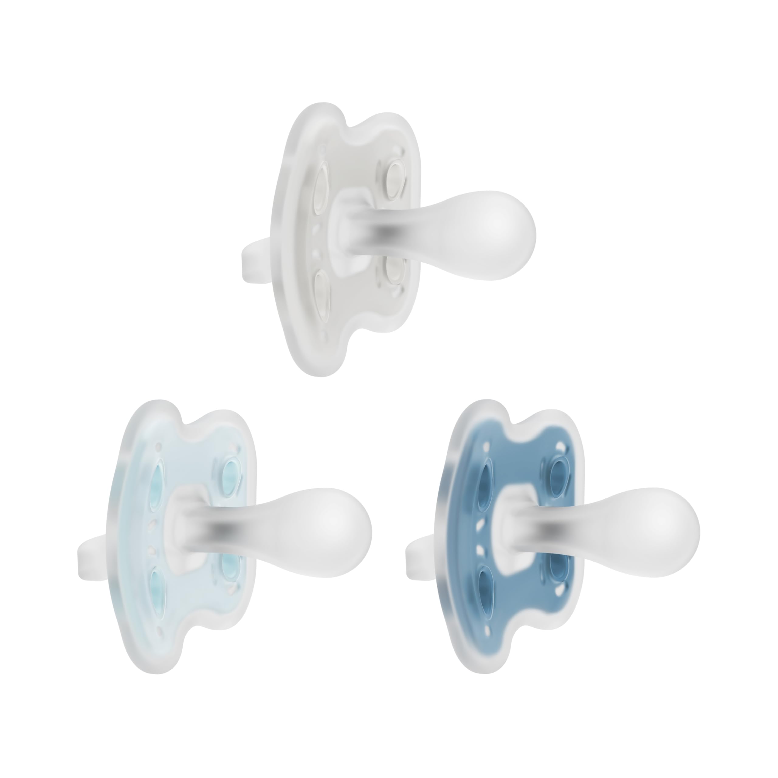Photo 1 of Dr. Brown's Advantage One-Piece Silicone Baby Pacifier, Fully Symmetrical Soother, Blue/Light Blue/Gray, 0-6m, BPA Free, 3 Pack