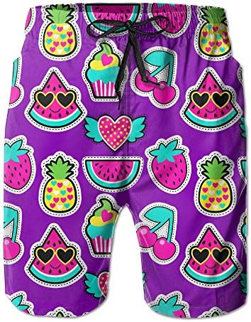 DevonNight Mens Beach Wear Colorful Fruit Hearts Watermelon Swim Trunks Quick-dry Sport Short