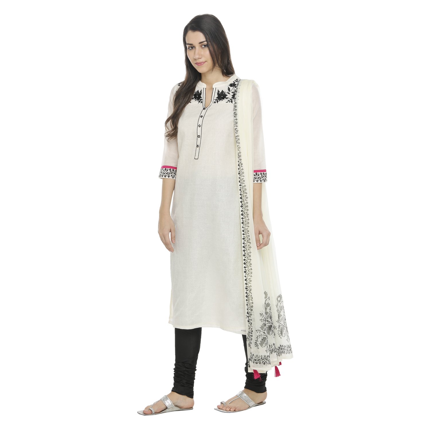 trishaa by pantaloons women's cambric straight churidar kurta dupatta