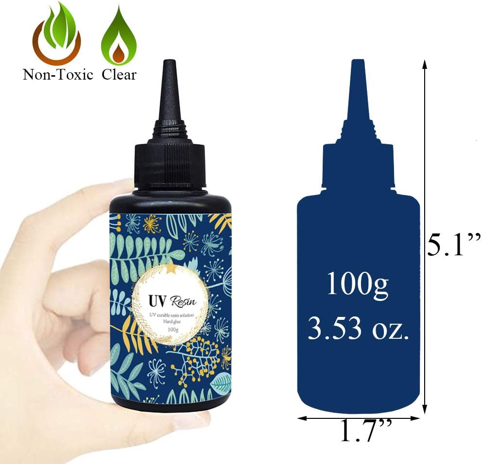 UV Resin, 100g Crystal Clear Ultraviolet UV Curing Resin, Hard Transparent Solar Cure Sunlight Activated Epoxy UV Resin for Resin Casting and Coating, DIY Making