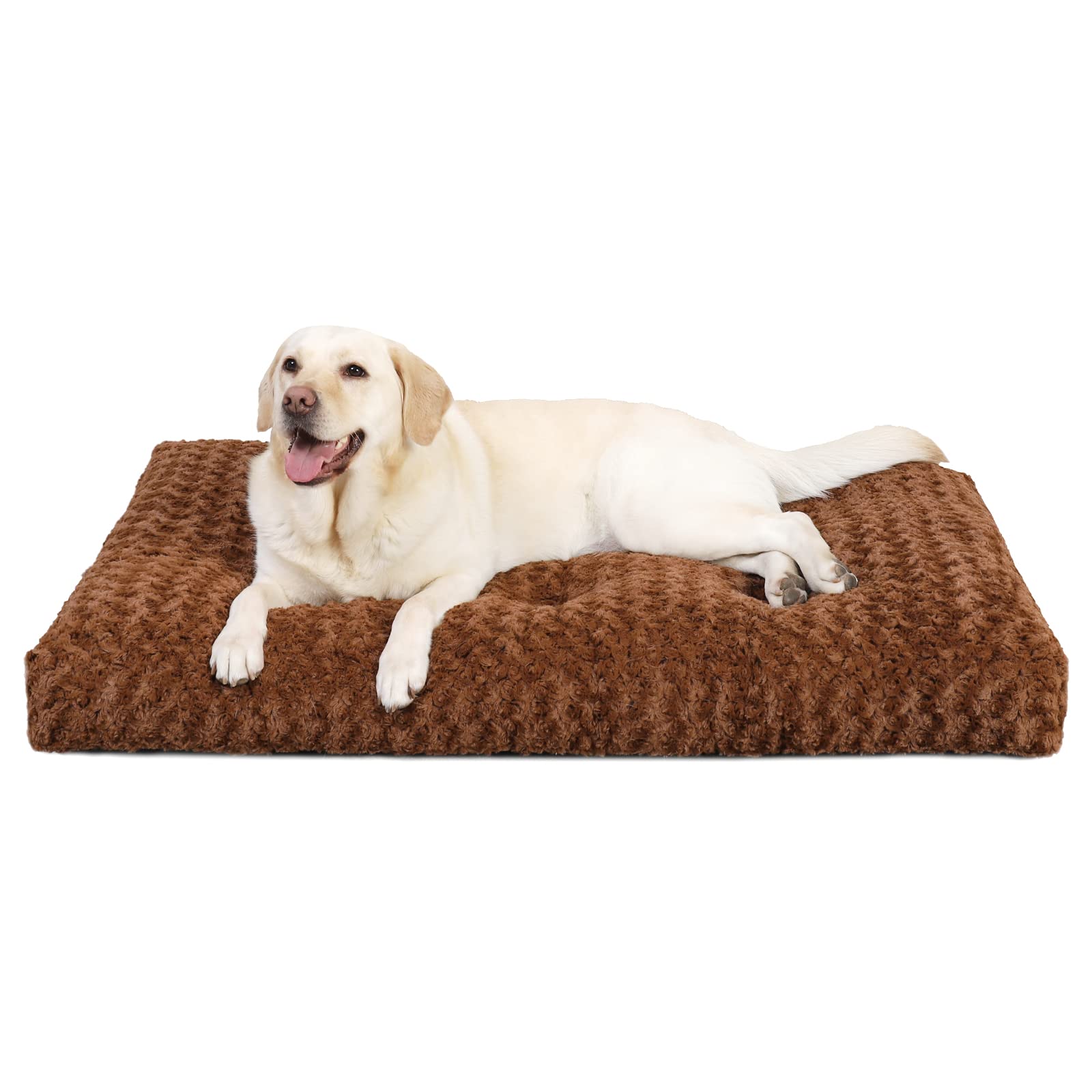 KSIIA Large Dog Bed Washable, Calming Crate Mattress with Non Skid Bottom, Fluffy Anti Anxiety Dog Beds, Pet Pillow Cushion, Brown, 90x60x8cm