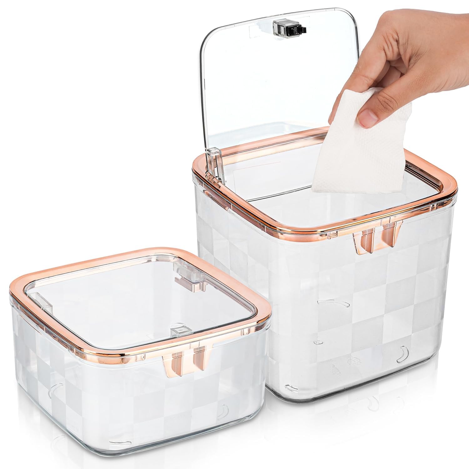 BELLE VOUS Small Desktop Trash Cans with Lids (2 Pack) - Mini Plastic Waste Bins for Desk, Table, Office, Kitchen, Bedroom or Bathroom - 1.4L & 2.2L Garbage Cans