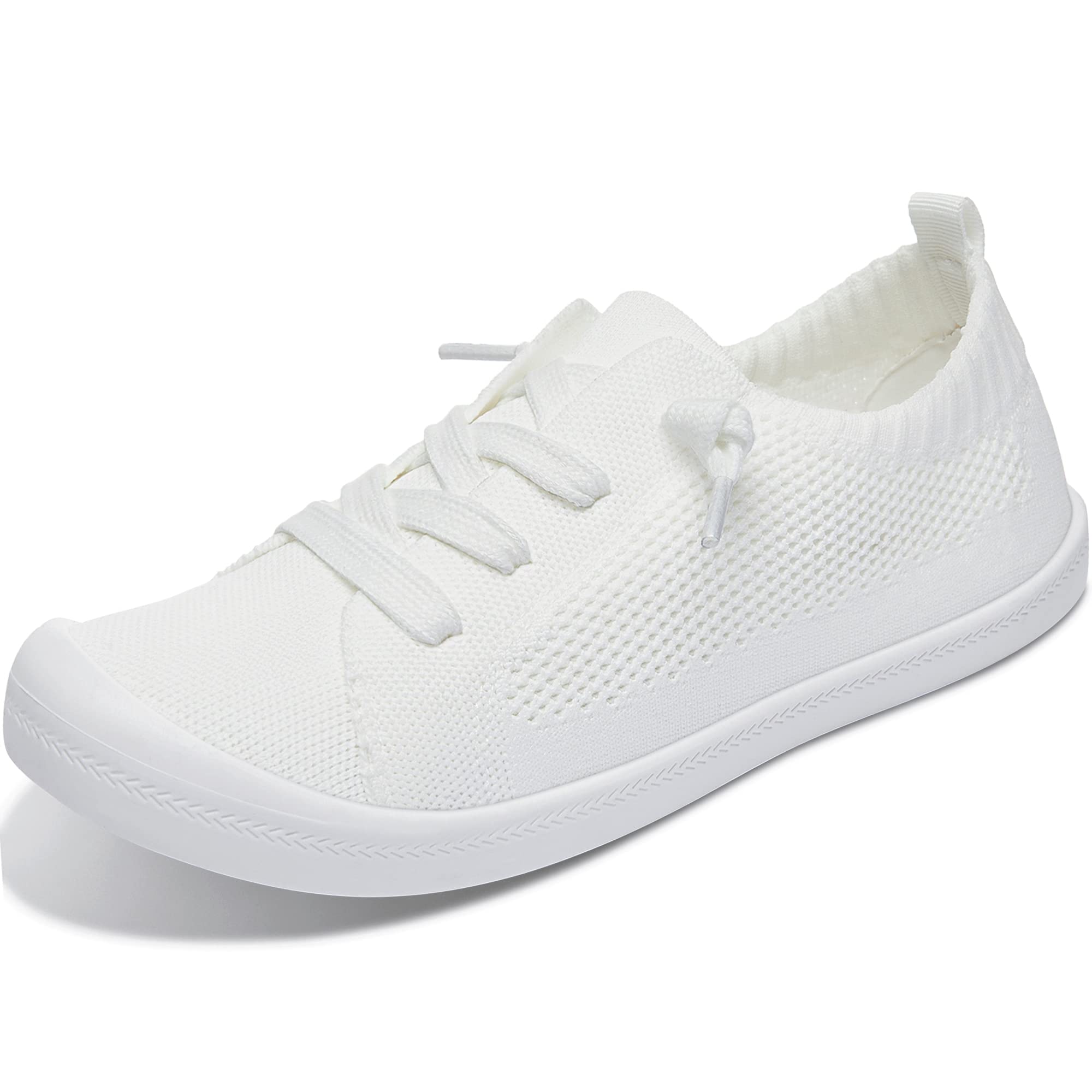 Photo 1 of ALTOCIS Women's White Knit Slip On Sneakers Ladies Elastic Low Top Flats Lightweight Breathe Mesh Fashion Sneakers Cute Flying Woven Loafers(White US10)