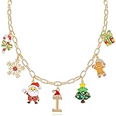 NEKOL Initial Letter-I Charm Necklace for Women, Candy Canes, Snowflakes, Santa Claus, Christmas Tree, Gingerbread Man Gift Box Colorful Holiday Charms