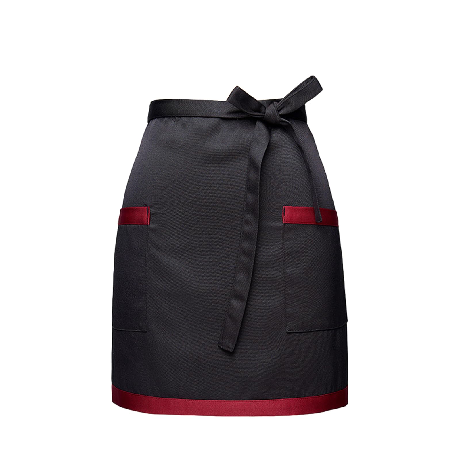 Waist Apron with 2 Pockets for Women Men, Short Half Apron, Kitchen Cooking Chef Apron, Waiter Waitress Apron, Catering Serving Working Aprons for Restaurant Cafe Bar Home Gardening (Black & Red)