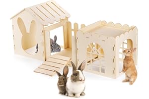 WUWEOT Large Rabbit Castle, Wooden Bunny Houses and Hideouts, Luxurious Small Animal Hideaway Playhouse, Wood Cat Beds with Courtyard for Indoor Chinchilla Guinea Pig Hamster