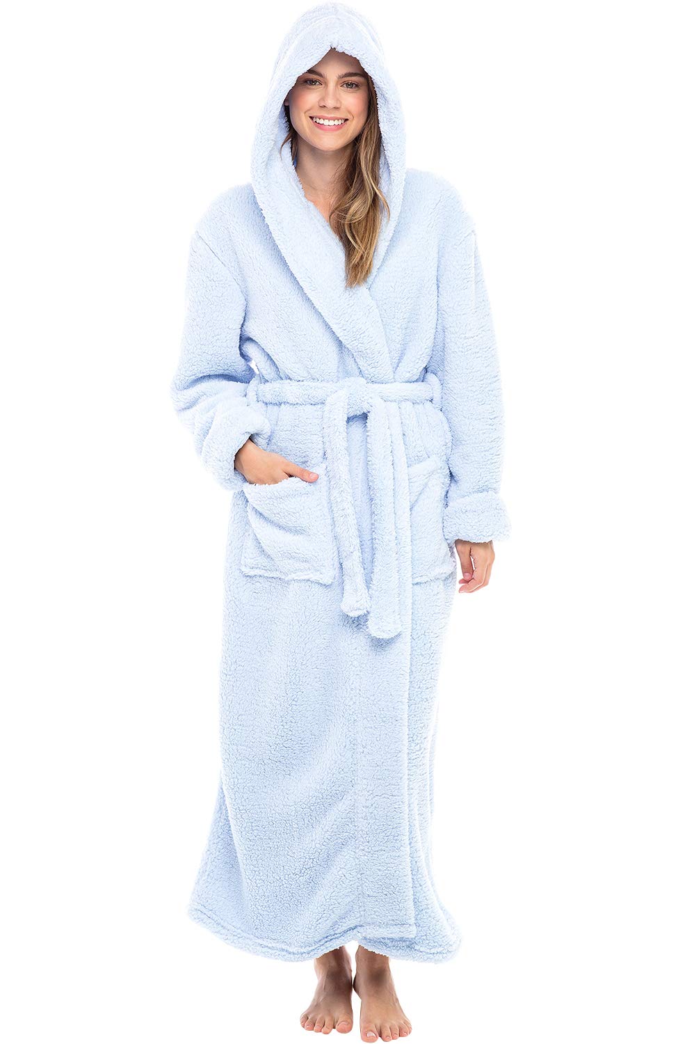 Buy Women's Warm Fleece Winter Robe with Hood, Long Plush Hooded