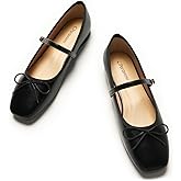 C. Paravano Women's Mary Jane Flats - Lightweight & Comfortable Square Toe Bowknot Ballet Flats with Adjustable Strap, Perfect for Office, Casual, and Dressy Events(Black,Size10)