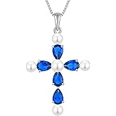 YL Cross Necklace 925 Sterling Silver Freshwater Pearls Pendant Birthstone Religious Jewelry for Women