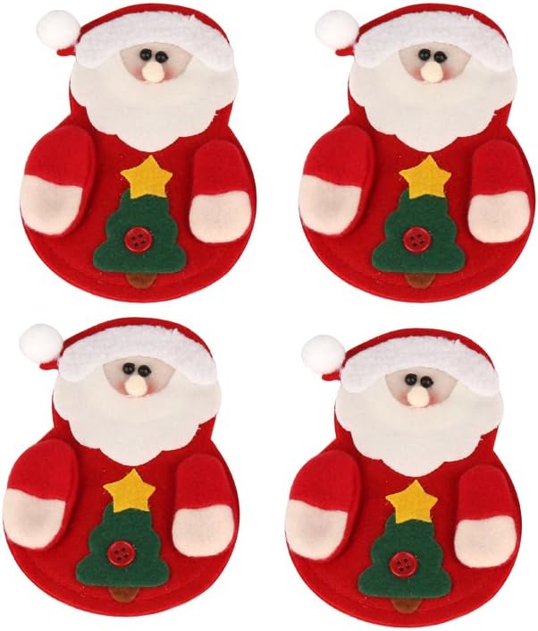 BFU Santa Claus Shape Kitchen Cutlery Suit Silverware Holders, Christmas Flatware Bags, Flatware holders, Christmas Decorations (Set of 4)