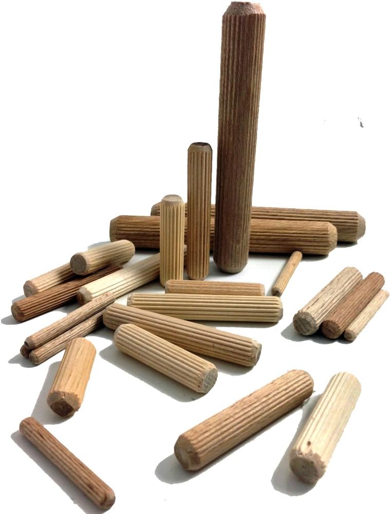 8mm x 20mm HARDWOOD MULTIGROOVE CHAMFERED WOODEN DOWELS FLUTED PINS