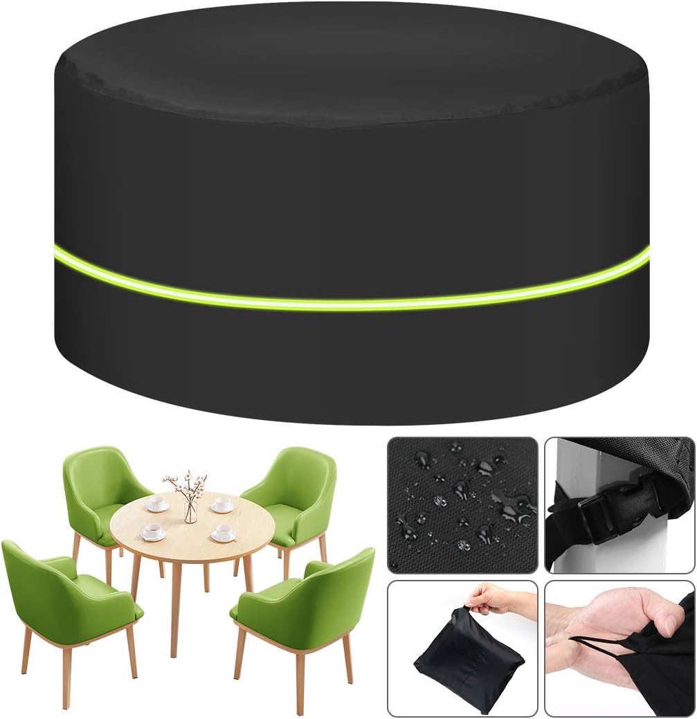 Garden Furniture Cover, [600D 125 x 74cm] Waterproof Round Garden Table Cover with Reflective Strap, Patio Furniture Cover Heavy Duty Oxford Fabric Rattan Furniture Cover for Windproof and Anti-UV