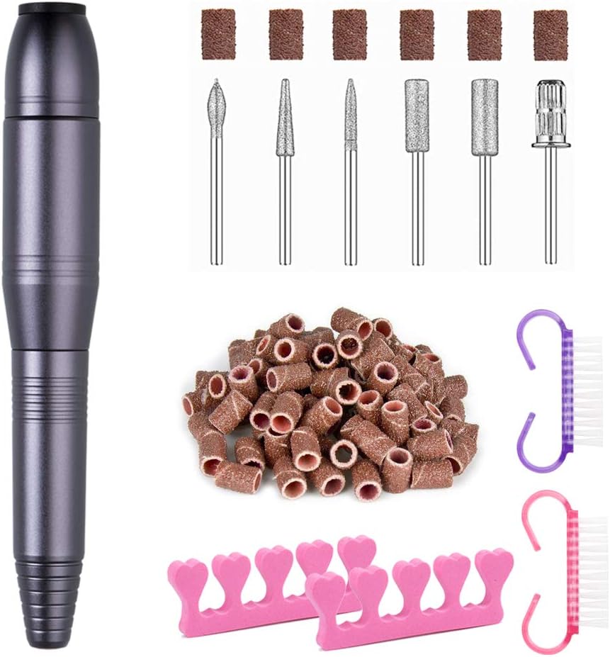 20,000RPM Electric Portable Salon Nail Drill Machine, Electric Nail File Manicure Pedicure Drill Kit for Acrylic Gels Callus Removal, Grey