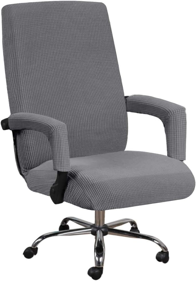 Stretch Office ​Chair Seat Covers with Armrest Sleeve​, Jacquard Pattern High Back Computer Chair Slipcovers Removable Stretchable Covers Armchair Cover Slipcover for Universal Rotating Boss Chair