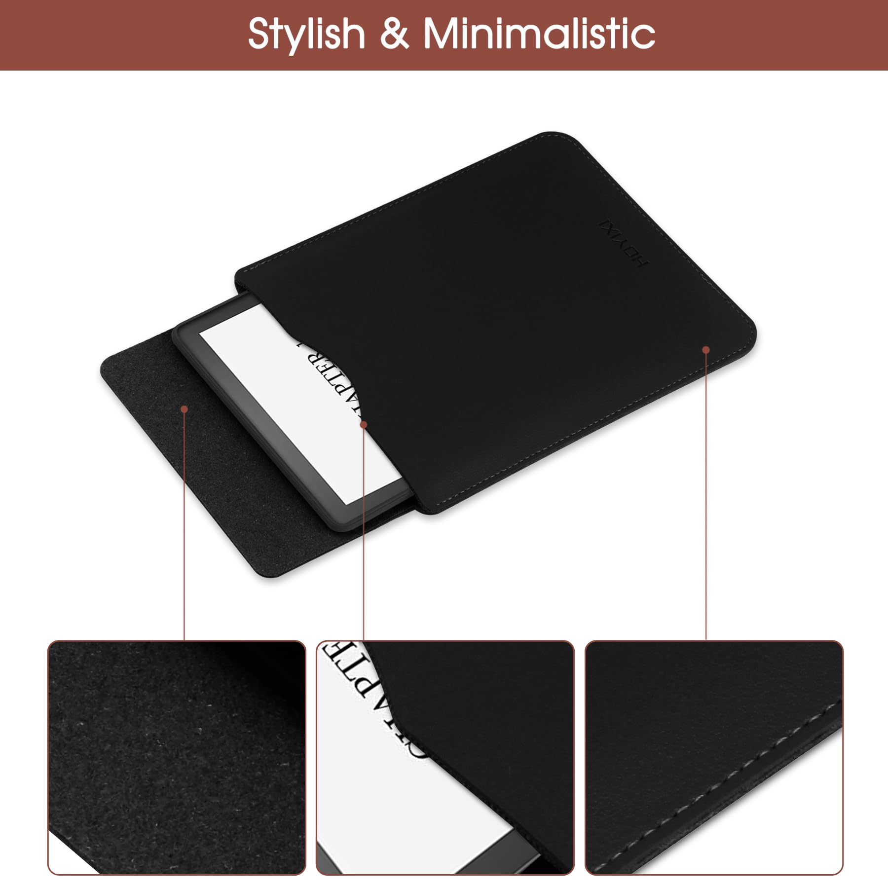Universal Sleeve Case for 6-inch Kindle/Kobo/Voyaga/Lenovo/Pocketbook/Tolino E-Book E-Reader Lightweight Leather Sleeve Bag Pouch for 6-inch E-Book, Black