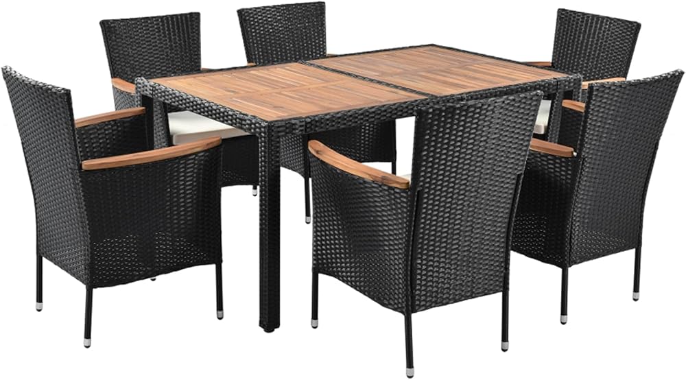 Panana 6 Seater Rattan Dining Set with Acacia Wood Top & Cushions