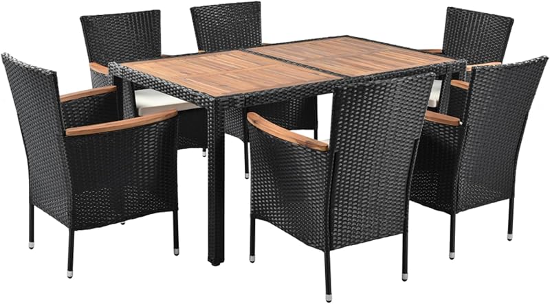 Panana 6 Seater Rattan Dining Set with Acacia Wood Top & Cushions