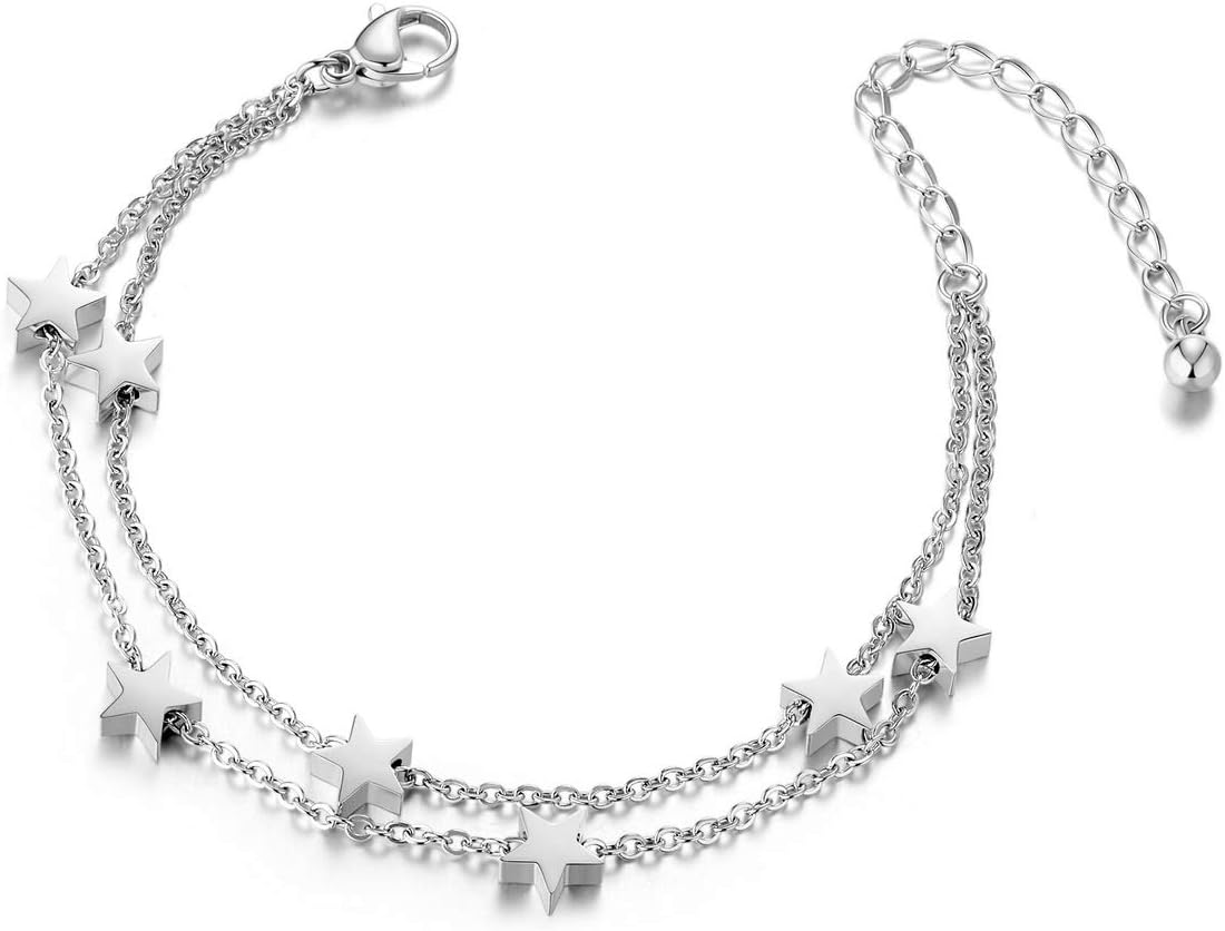 Star Anklet Rose Gold Double Chain Charms Anklet Bracelet for Women Beach Casual