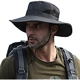 Men's Sun Hat Outdoor UPF50+ Mesh Wide Brim Bucket Safari Cap Foldable Waterproof Boonie Fishing Hats