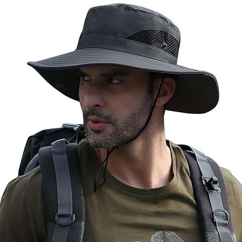 Men's Sun Hat Outdoor UPF50+ Mesh Wide Brim Bucket Safari Cap