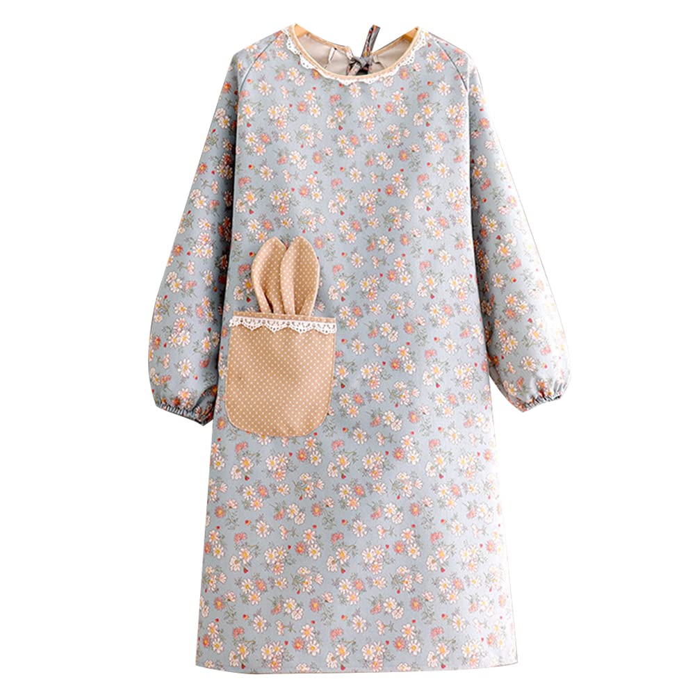 ROXXR Women's Apron with Sleeves Apron Painting Apron with Pocket Kitchen Apron Bib Apron Cooking Apron Blue