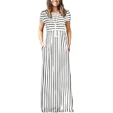 DEARCASE Maxi Dress for Women Short Sleeve Casual Summer Loose Plain Comfy Long Dresses with Pockets