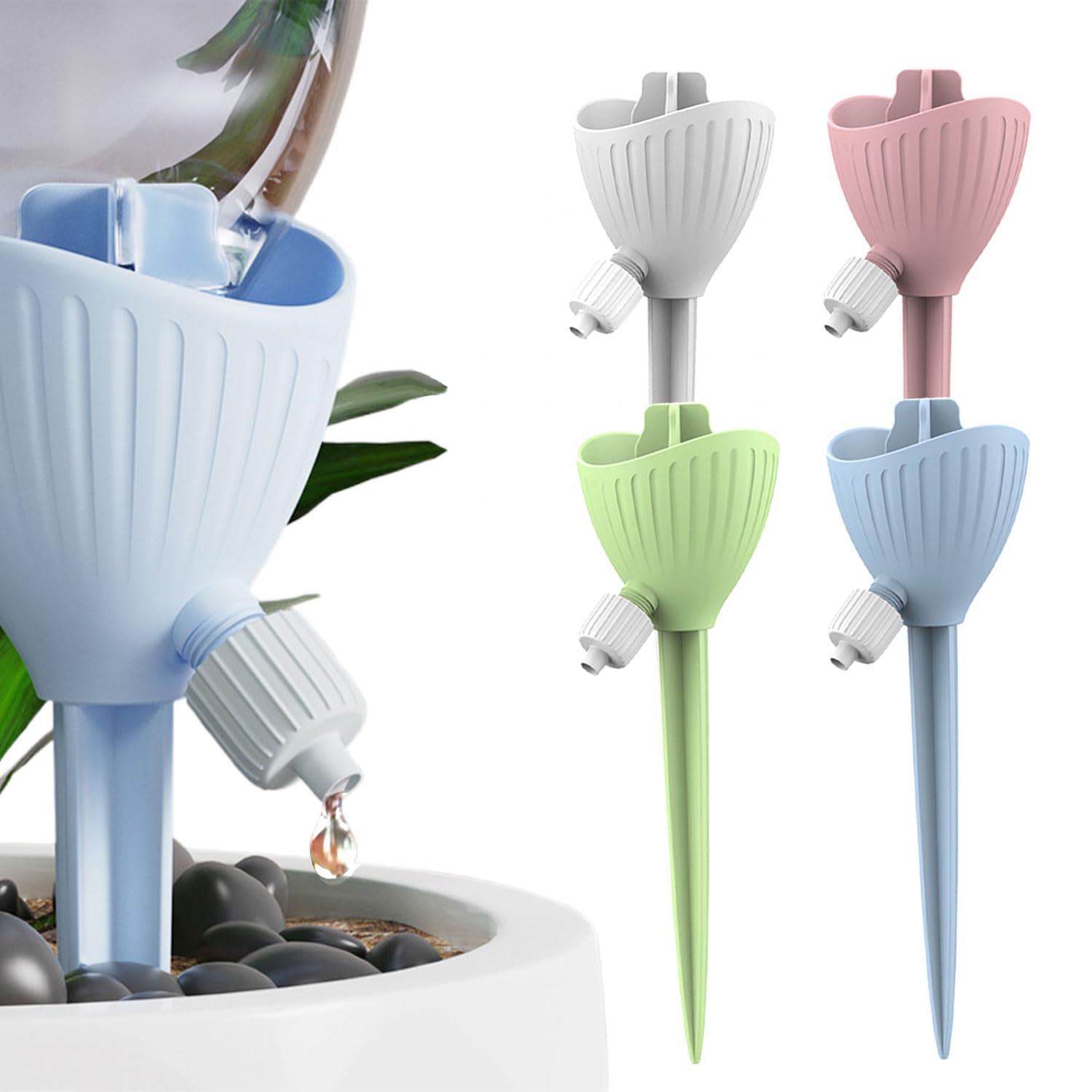 4Pcs Self Plant Watering Spikes, Automatic Plant Feeders Drip Water Devices for Outdoor Indoor Irrigation Watering Dripper Spikes System with Adjustable Slow Release Control Valve