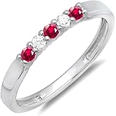 Dazzlingrock Collection Round Ruby And White Diamond 5 Stone Womens Anniversary Wedding Band Ring, 10K Solid White Gold