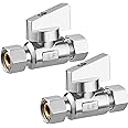 Minimprover 2 Pack Chrome Brass 3/8" Comp FIP x 3/8 Inch Compression MIP Quarter Turn Water Straight Angle Stop (Add on) Valve