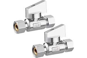 Minimprover 2 Pack Chrome Brass 3/8" Comp FIP x 3/8 Inch Compression MIP Quarter Turn Water Straight Angle Stop (Add on) Valv