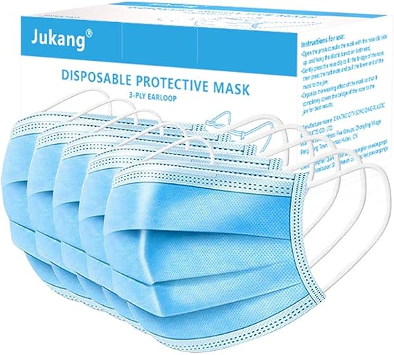 Máscara Facial Descartável, máscara protetora de 3 camadas para protetores de orelha, máscaras faciais descartáveis Jukang, 50Pcs