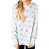 Ivay Women Valentines Day Shirts Love Heart Printed Cute Tops Crewneck Long Sleeve Tshirts Graphic Tees