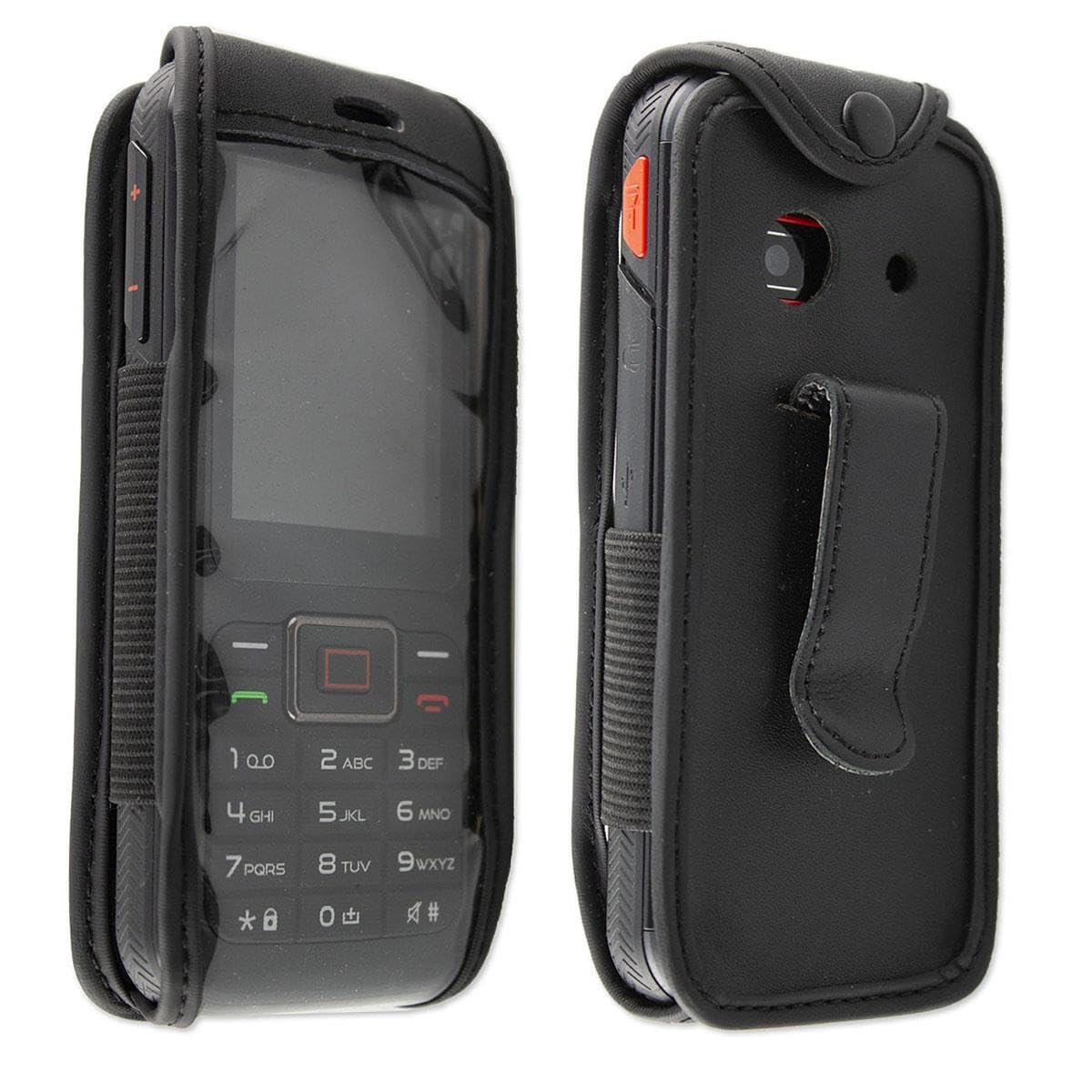 caseroxx Leather-Case with belt clip compatible with Orange Hapi 51 made from genuine leather, Pouch with belt clip and viewing window in black