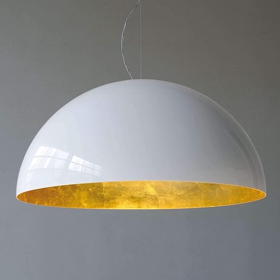 L+ Lampadario A Sospensione Cilindrico In Metallo - Made In Italy, Diametro 50 Cm, Colore Verde E Bianco