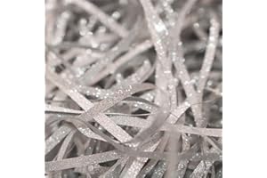 YOETSPDS 100 Grams Shredded Paper Filler Glitter Raffia Grass Crinkle Paper for Gift Boxes Gift Bags Filler Decoration Silver Glitter