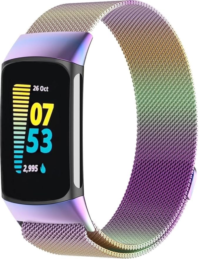 Panda Bobo Straps compatible with Fitbit Charge 6/5 Strap, Milanese Stainless Steel Replacement Band (Multicoloured)