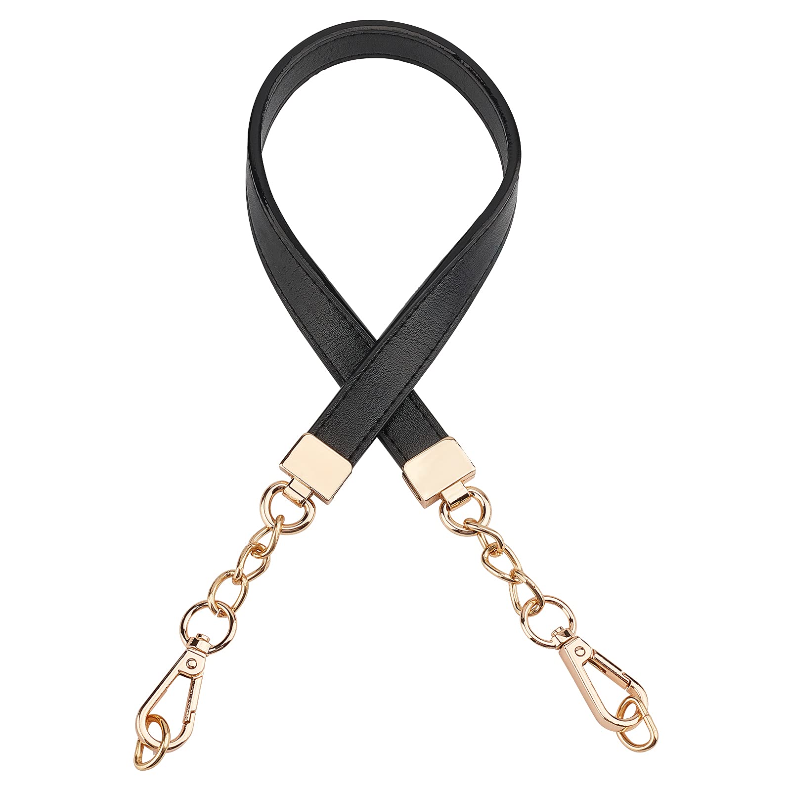 SUPERFINDINGS 1Pcs 62.5cm Handbag Chain Handles Black Replacement Strap Leather Straps Chain Replacement Strap with Light Gold Alloy Clasps for Women Purse Bag Handbags DIY Crafts